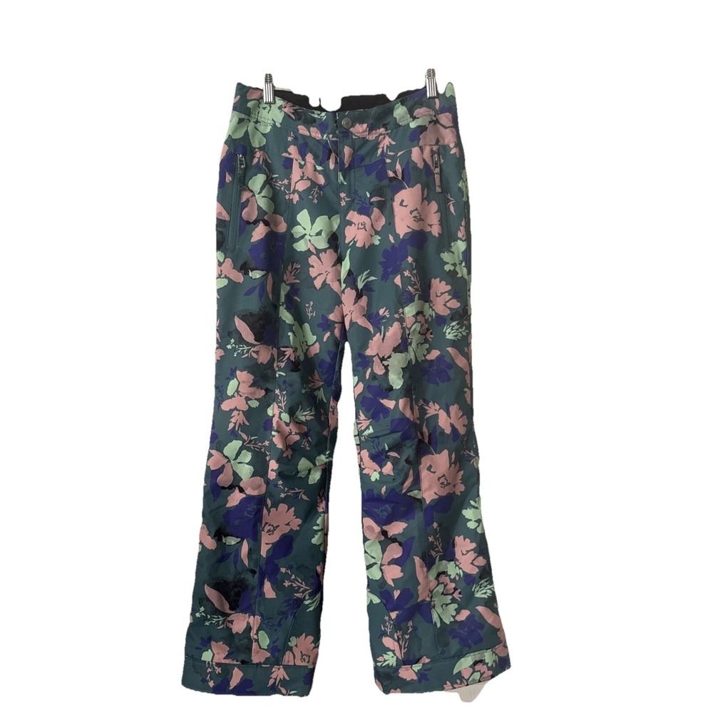 Obermeyer Girls L 14-16 Floral Ski Snow Pants Insulated Green Snowboard